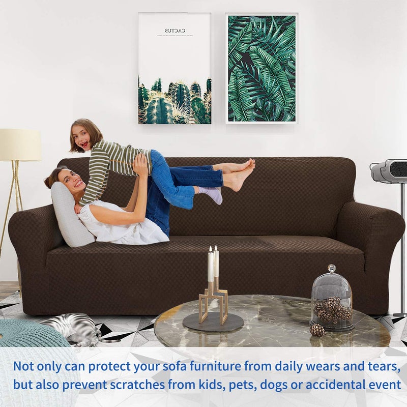 ZNSAYOTX 1 Piece Jacquard Couch Covers for 3 Cushion Couch High Stretch Sofa Cover for Pets Dogs Anti Slip Extra Large Sofa Slipcovers Furniture Protector (XL Sofa, Dark Coffee) - Image 2
